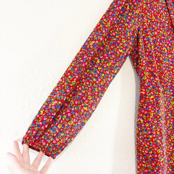 Boden Imogen Red Floral Chiffon Tie Neck Long Sleeve Dress Women's US 8 Regular - Picture 7 of 11